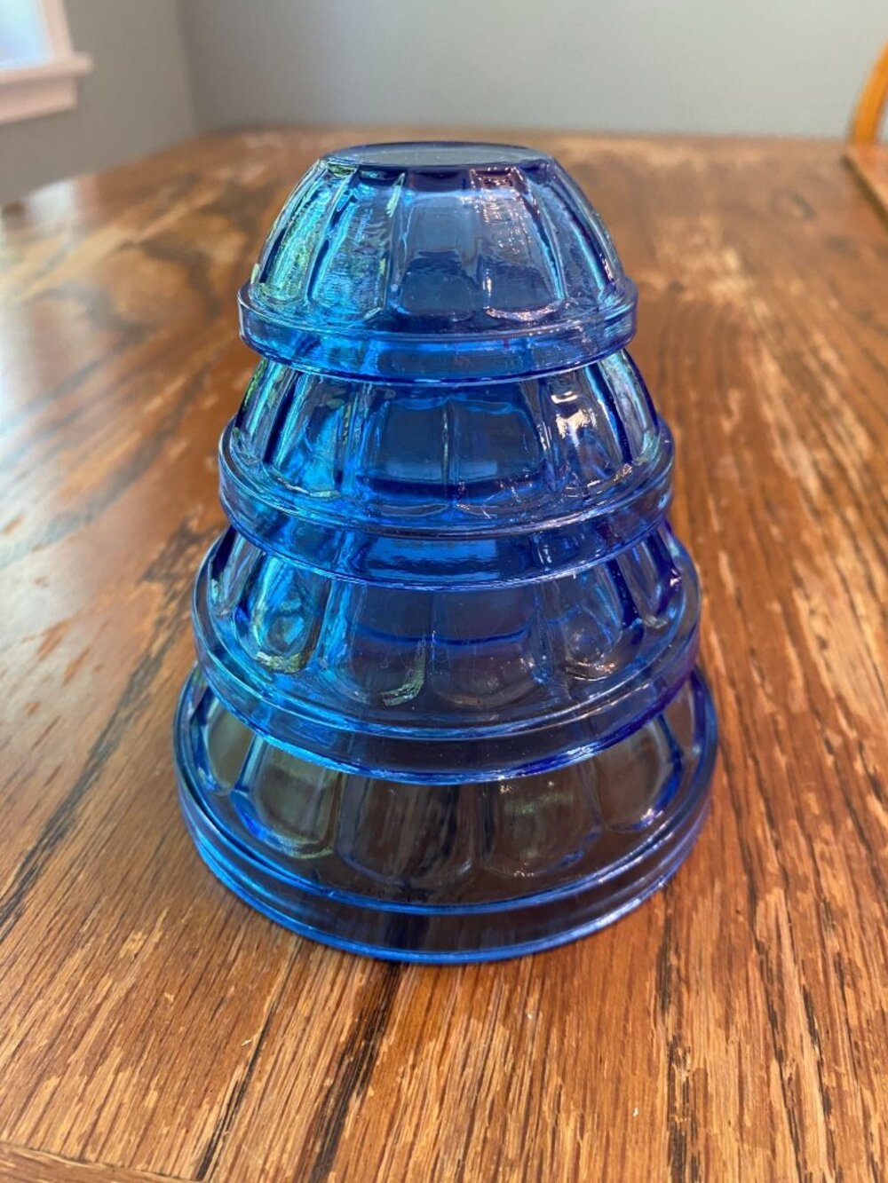 Miniature Blue Glass Nesting Bowl Play Set Panel Hazel Atlas 4 PC